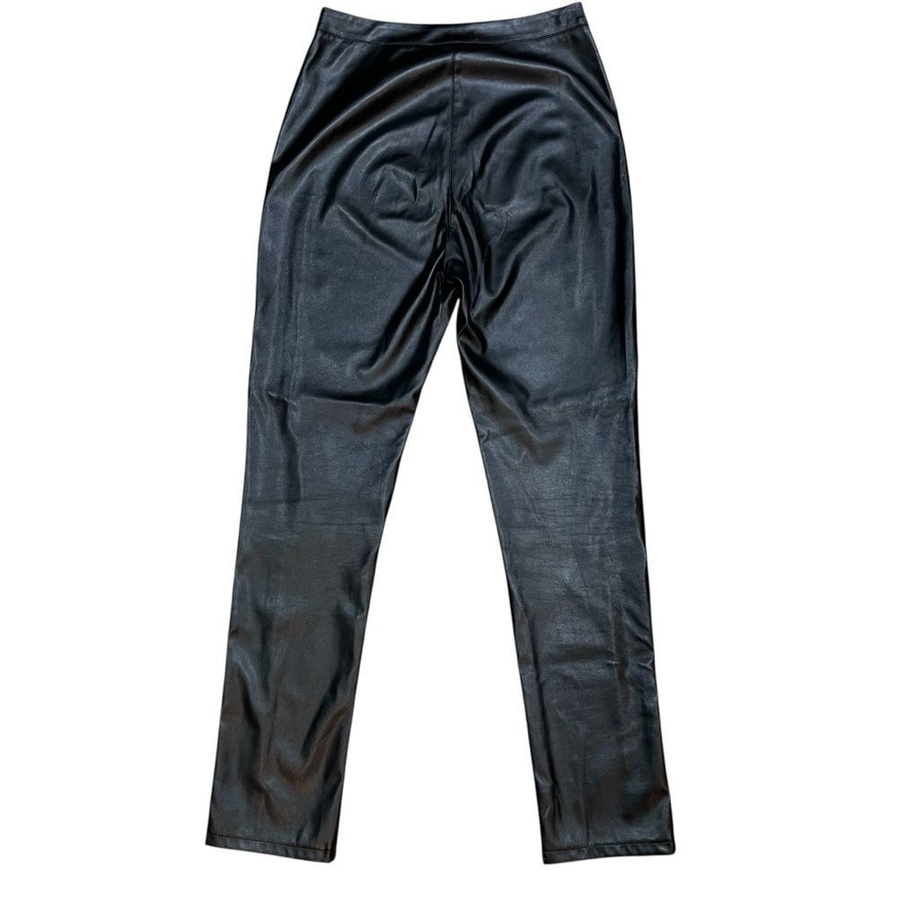 Missguided Black Blue Faux Leather Pants Color Block Goth Moto Edgy Leggings - Picture 10 of 14